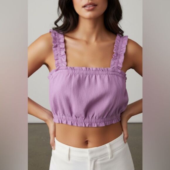 bp Tops - BP Purple Linen Blend Cropped Tank Top Medium